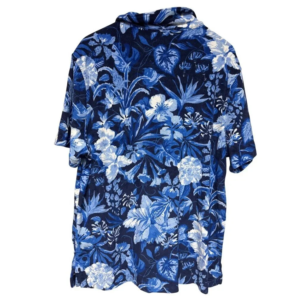 Polo Ralph Lauren Men's Camp Shirt Slim Fit Floral Blue Button Pocket XL